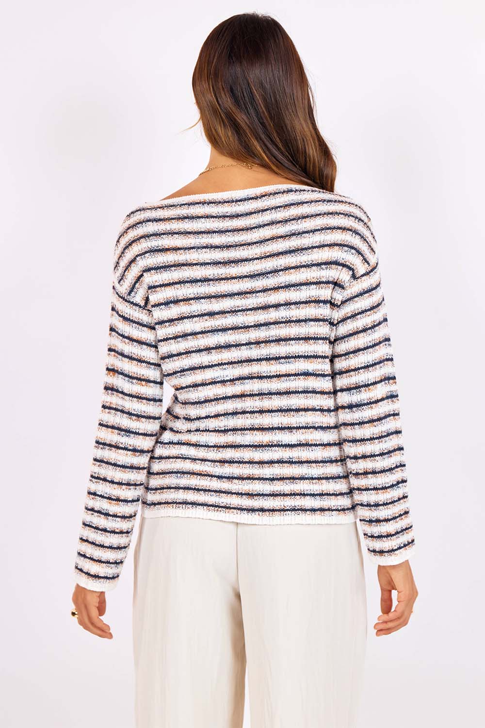 sage the label borough stripe sweater navy multi back