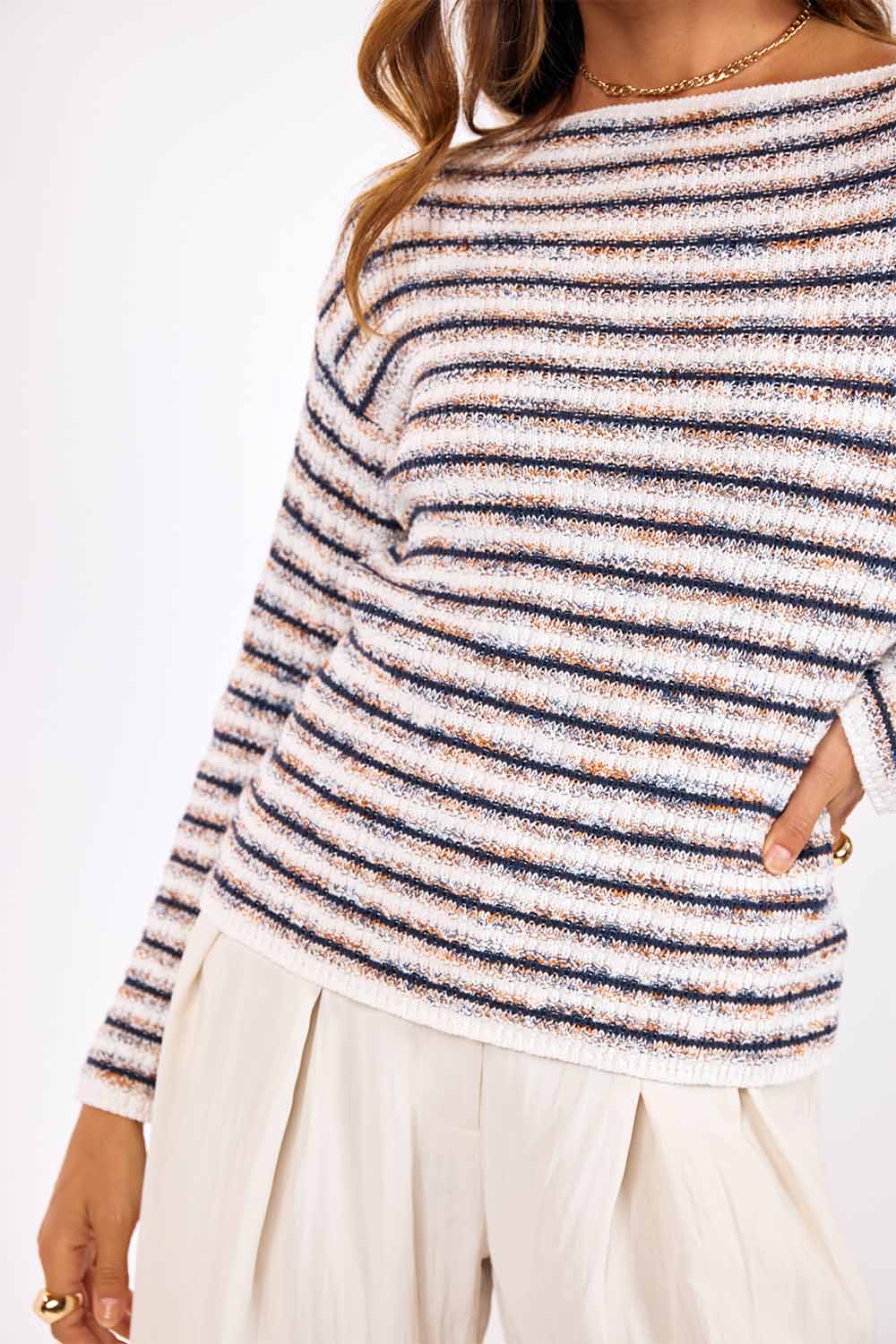 sage the label borough stripe sweater navy multi detail