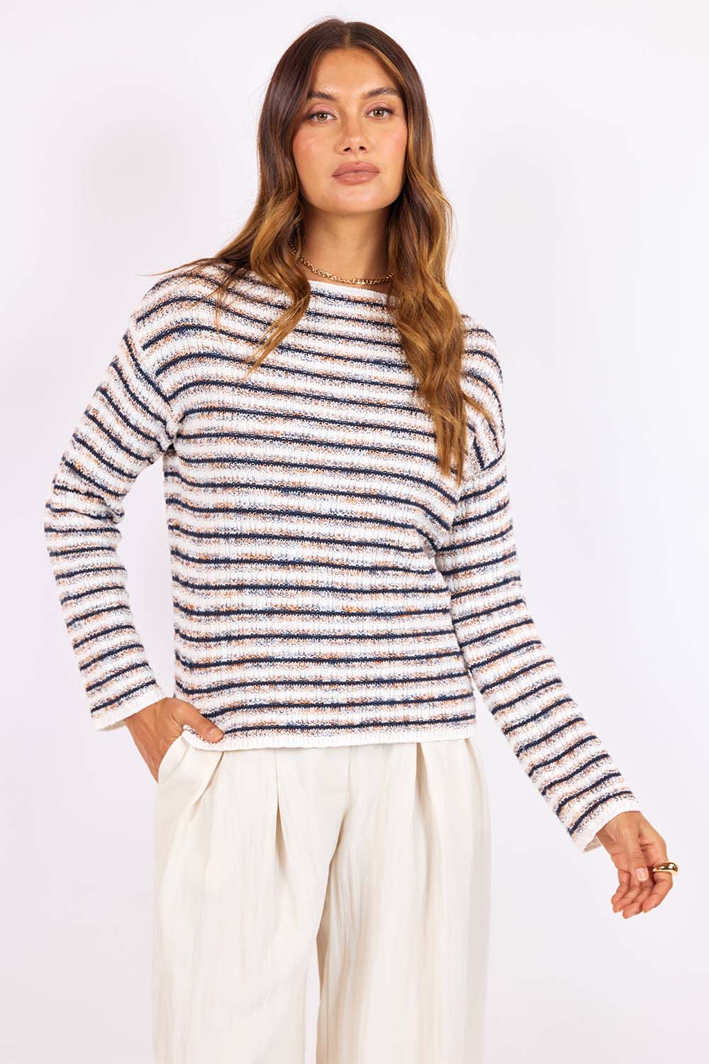 sage the label borough stripe sweater navy multi front