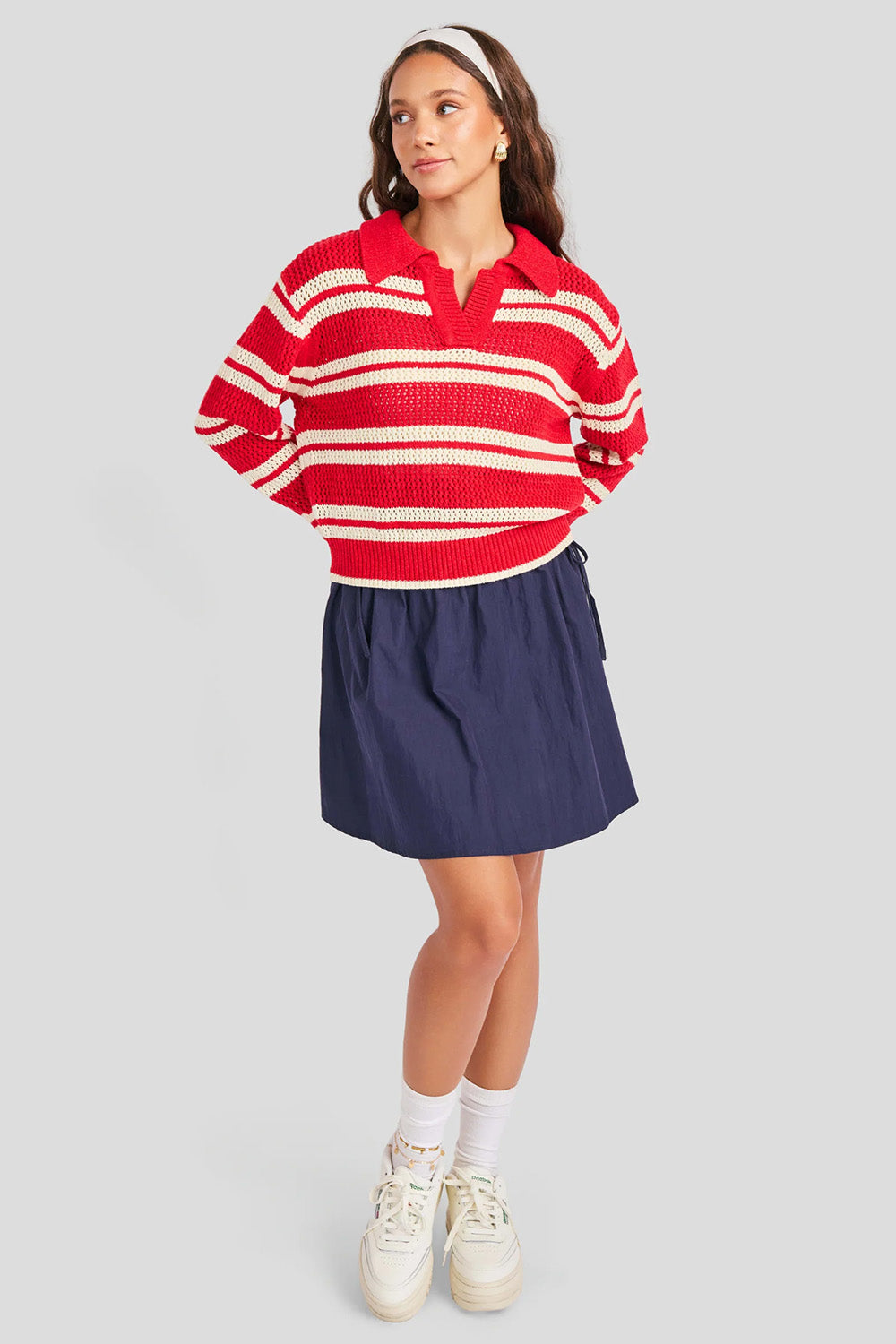 sage the label caddie collared sweater red ivory