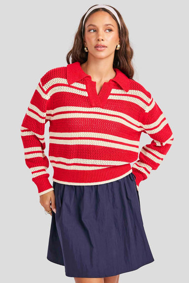 sage the label caddie collared sweater red ivory front