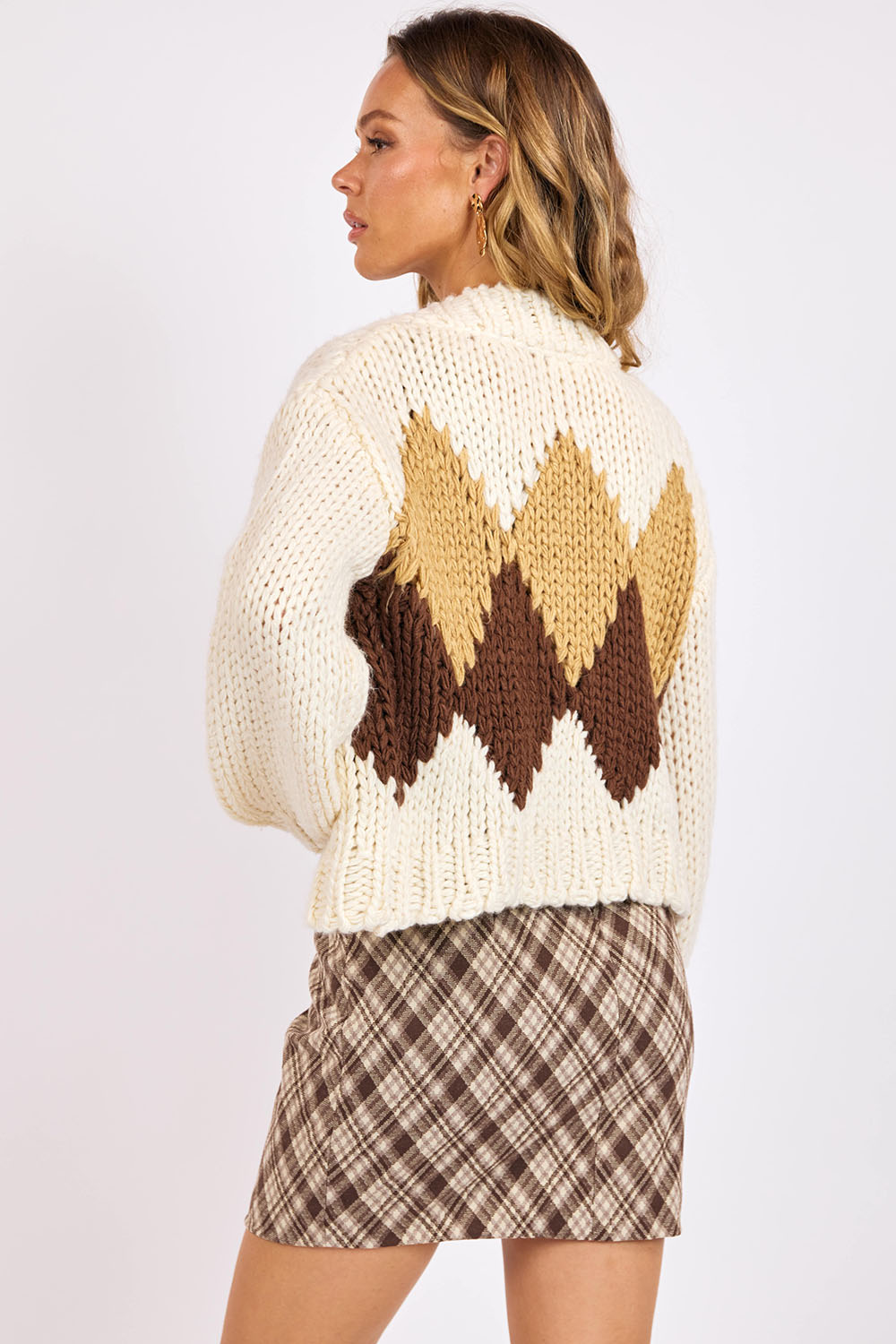 sage the label celine diamond chunky cardigan ivory multi back