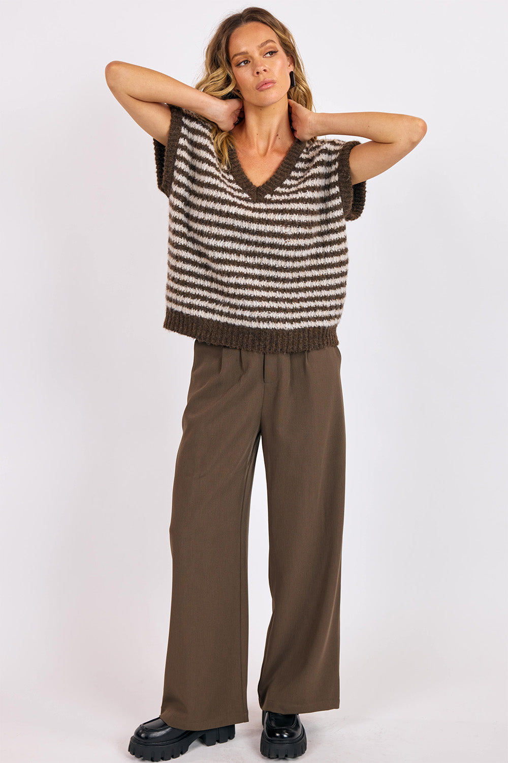 Sage the Label - Chantal Stripe Sweater Vest - Oak Cream