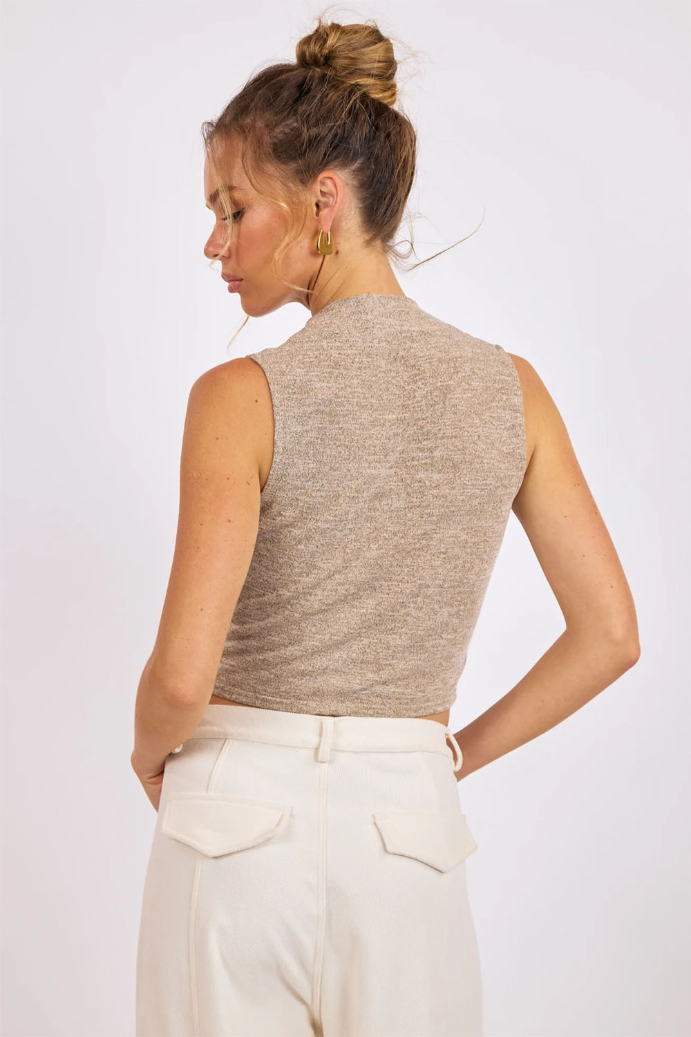 sage the label corinne ruched knit tank heather taupe back