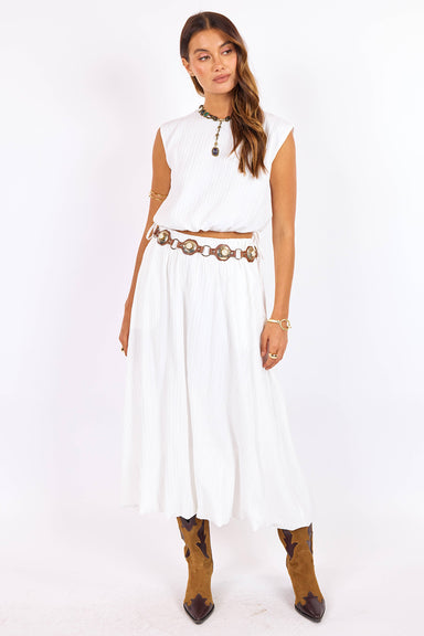sage the label deja vu bubble maxi skirt white