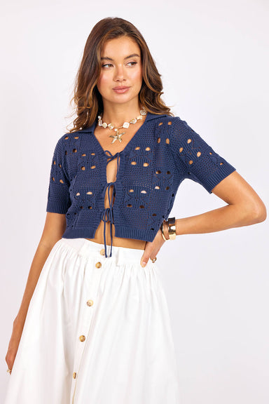 sage the label earthbound cropped cardigan navy front