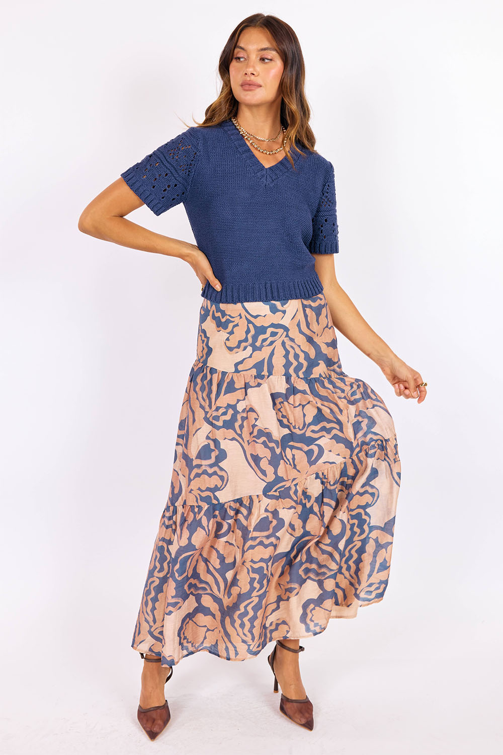 sage the label janice short sleeve sweater navy