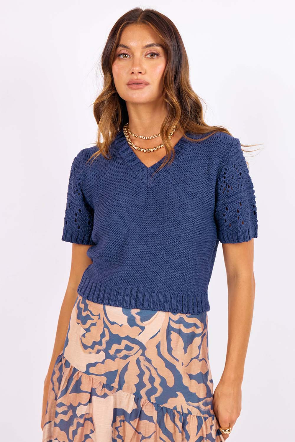 sage the label janice short sleeve sweater navy front
