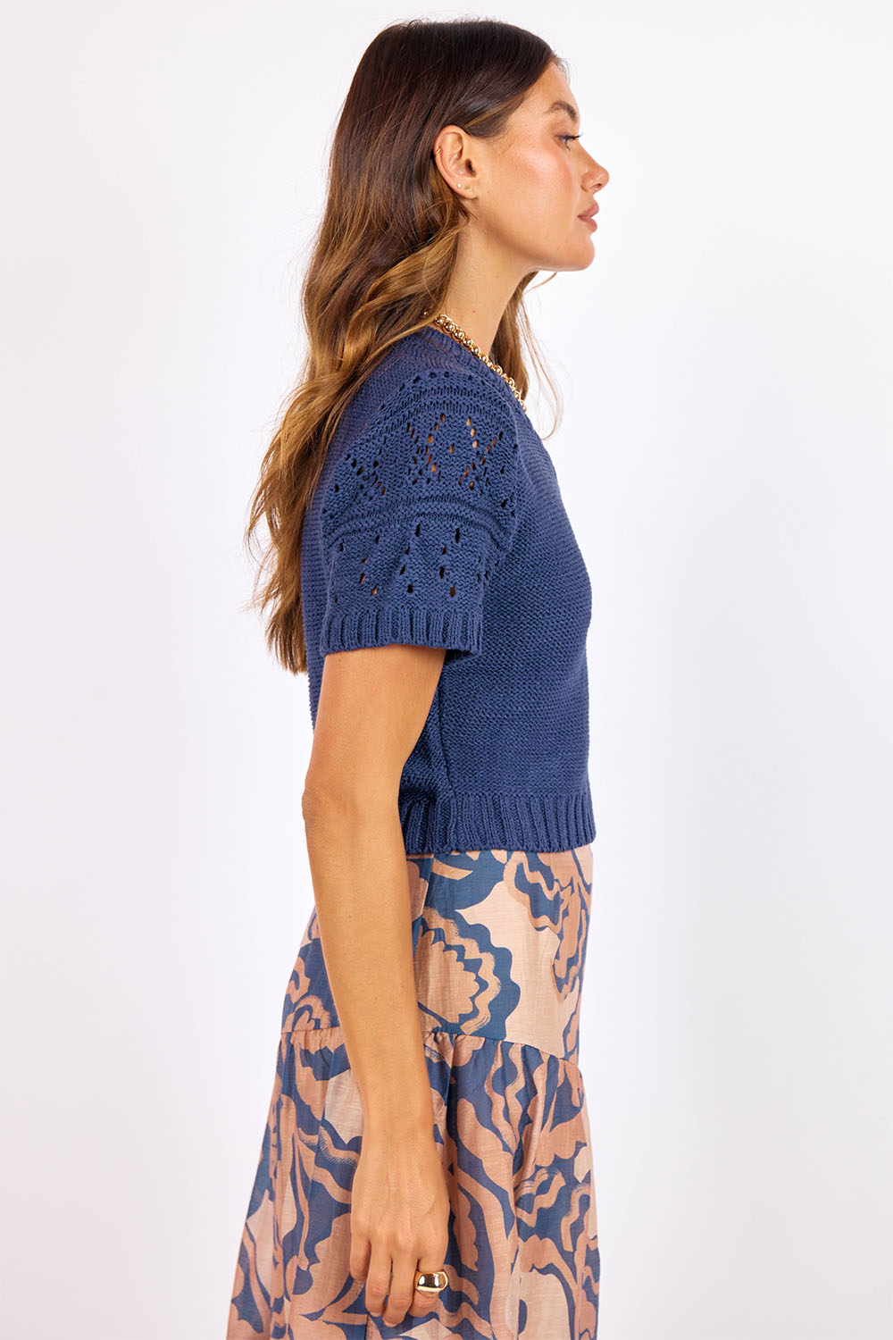 sage the label janice short sleeve sweater navy side