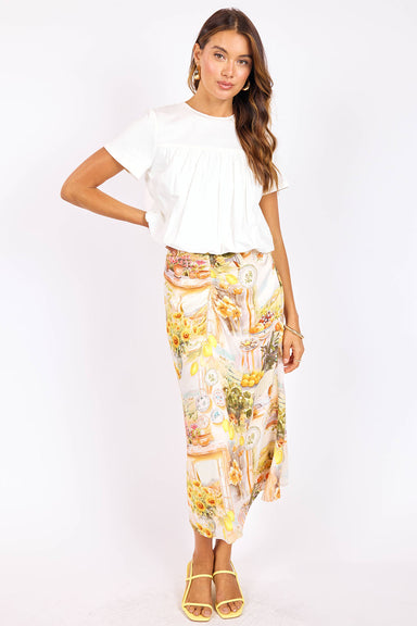 sage the label limoncello midi skirt sunflower multi
