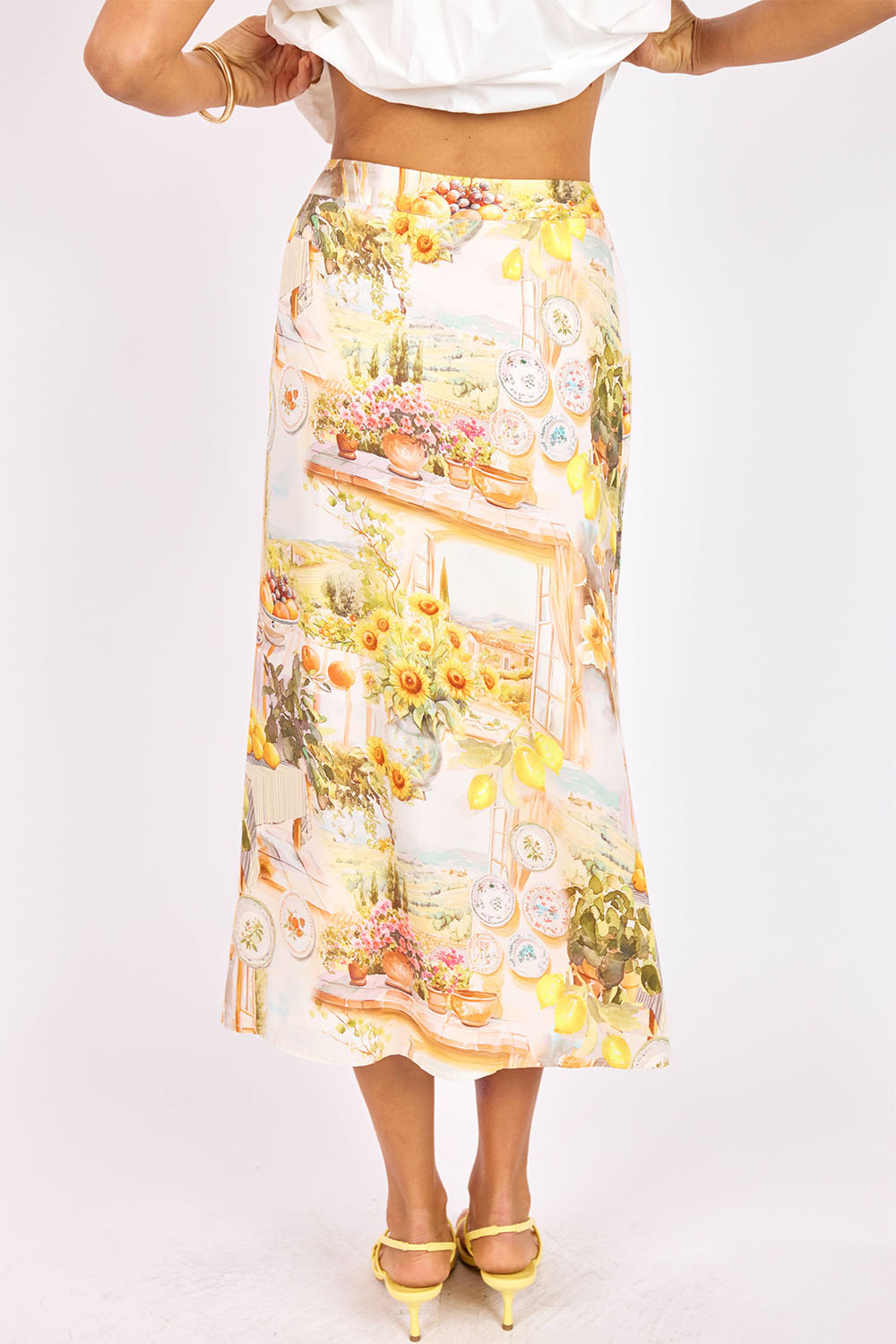 sage the label limoncello midi skirt sunflower multi back