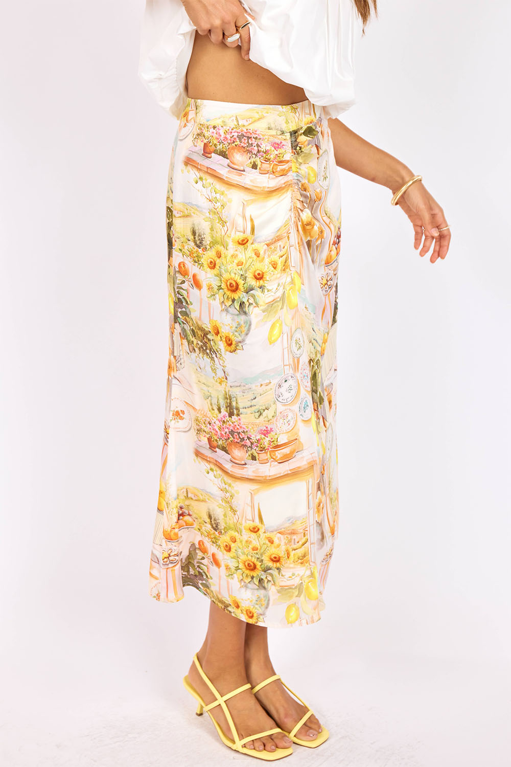 sage the label limoncello midi skirt sunflower multi side