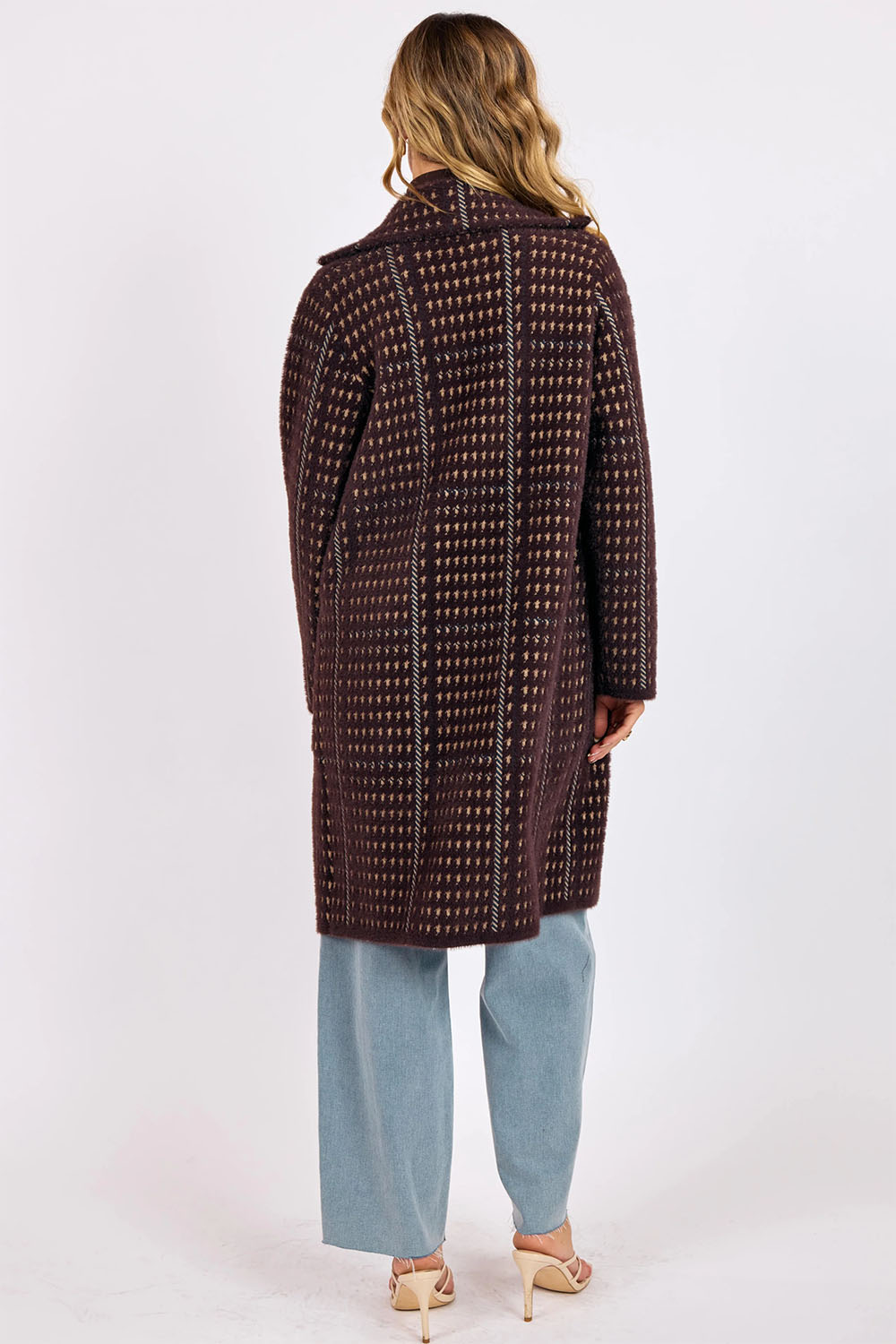 sage the label marceau houndstooth coat oak multi back