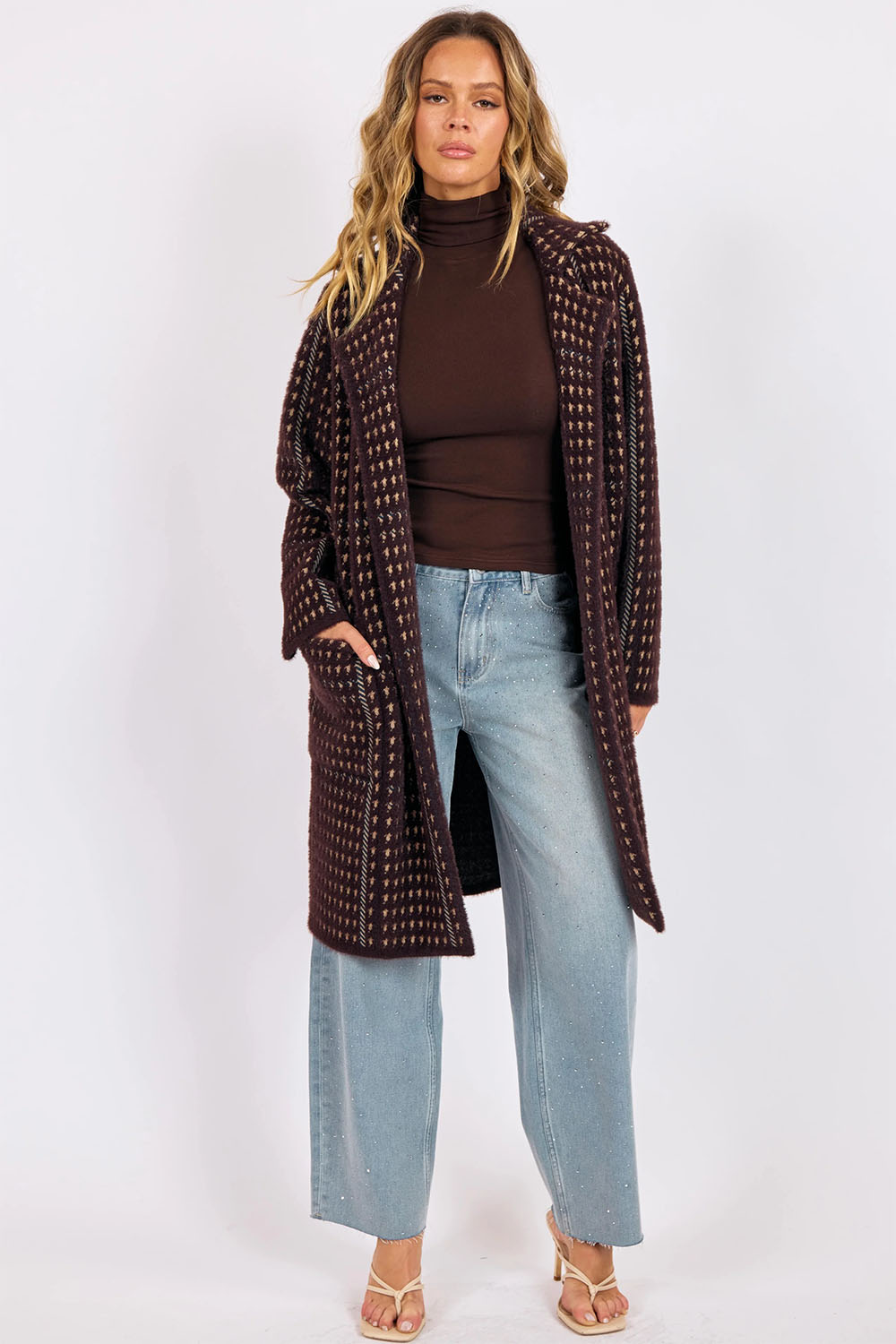 sage the label marceau houndstooth coat oak multi front 