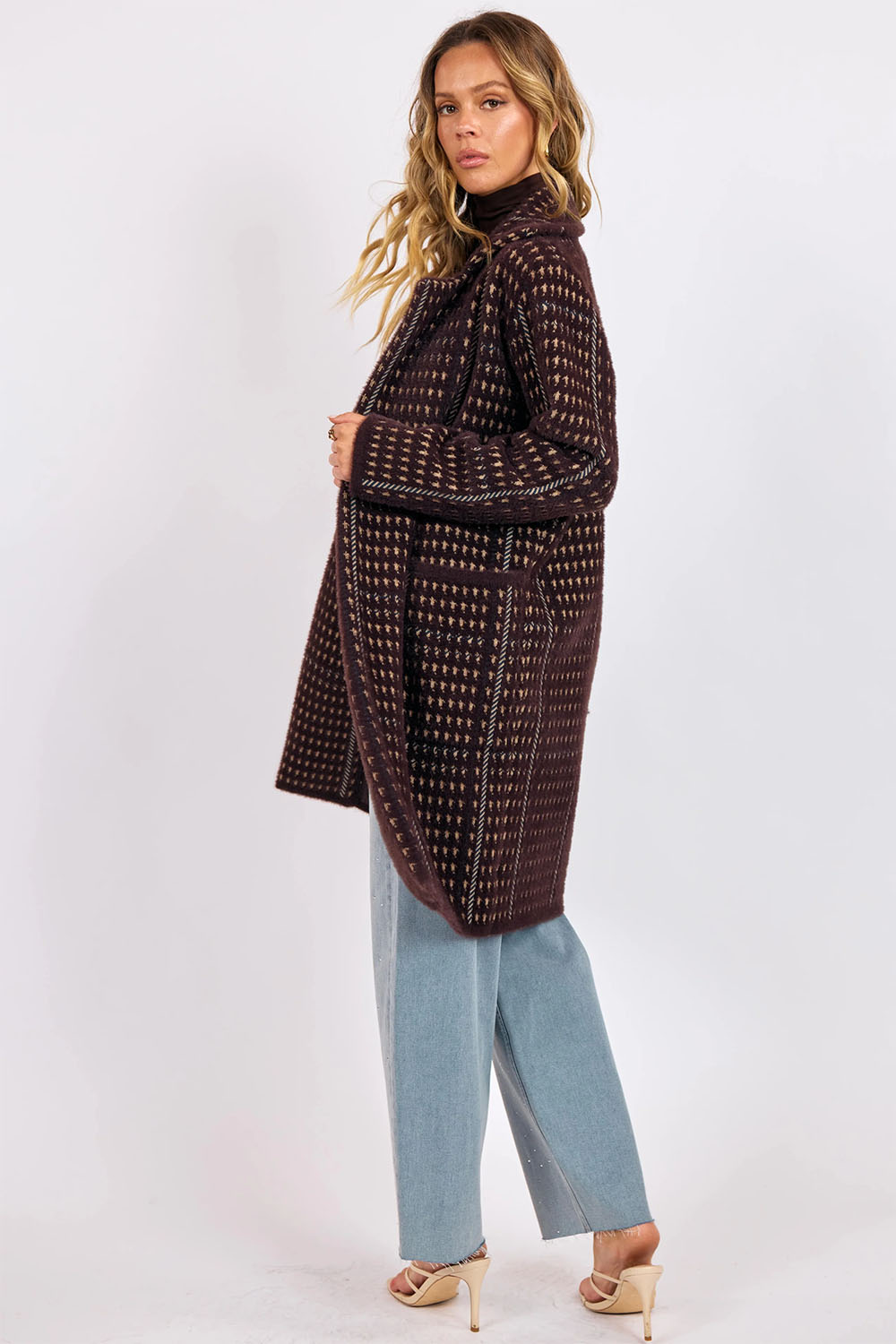 sage the label marceau houndstooth coat oak multi side