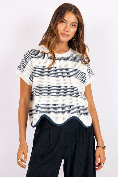 sage the label missed connections sweater navy ivory front