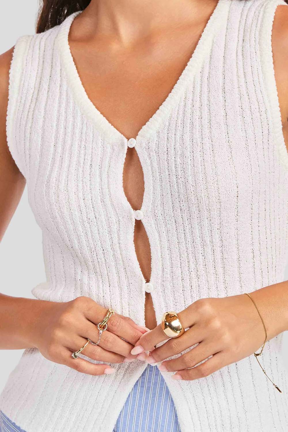 sage the label murphy tank cardigan ivory detail