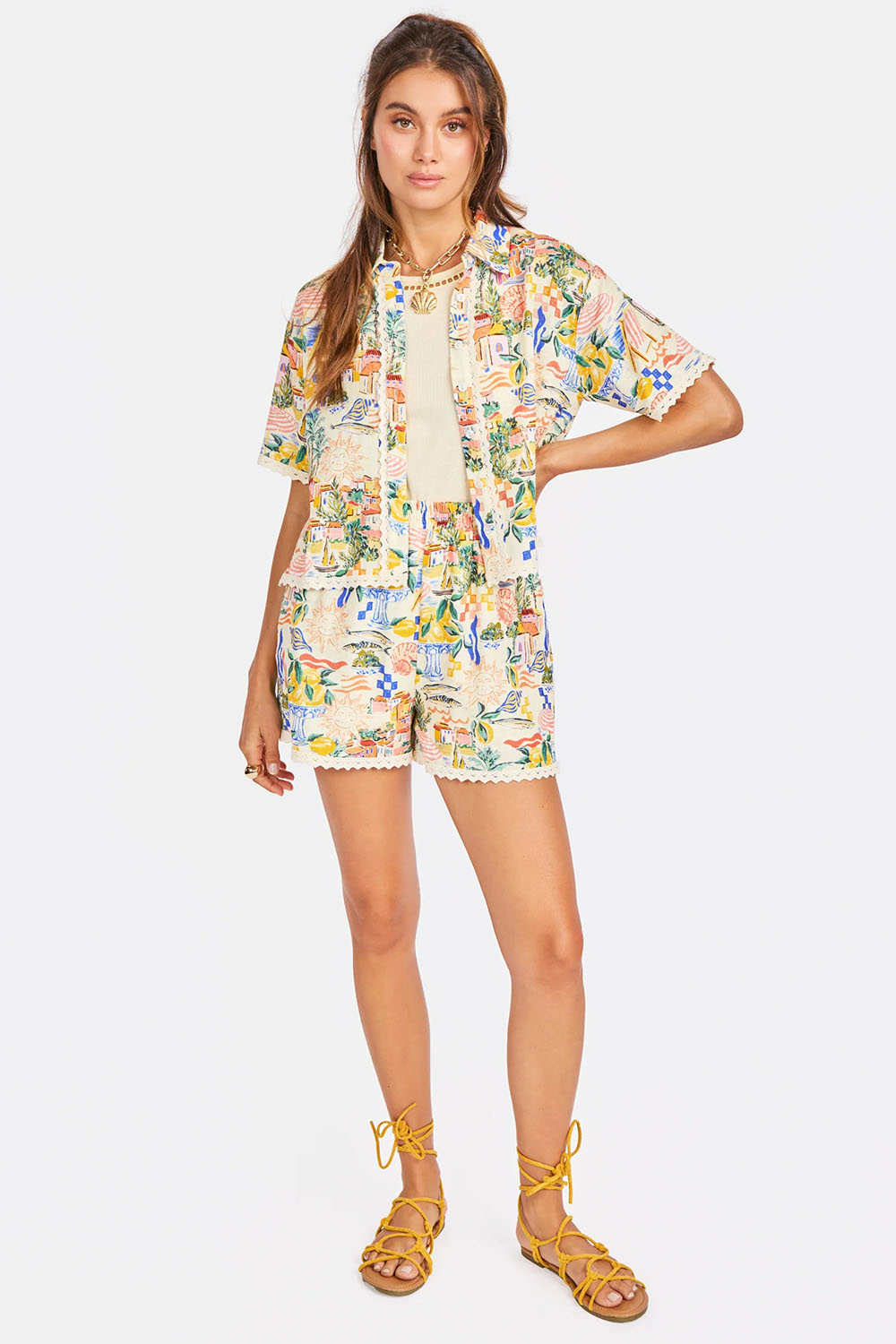 sage the label nostalgic paradise button up coral rose multi