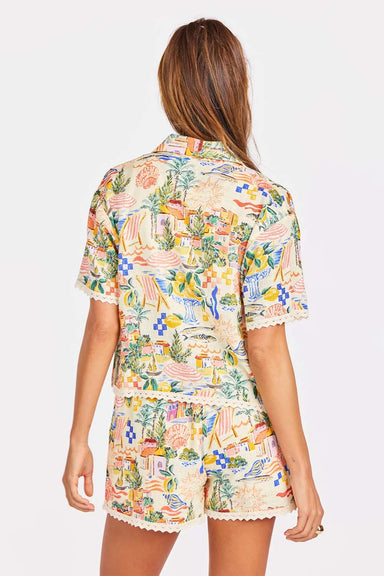 sage the label nostalgic paradise button up coral rose multi back