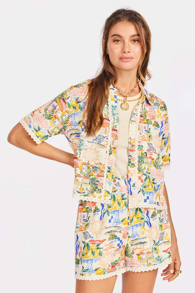 sage the label nostalgic paradise button up coral rose multi front