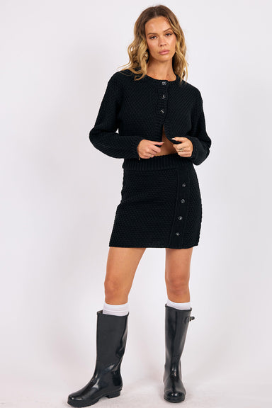 sage the label odessa waffle stitch cardigan black front
