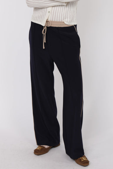 Sage the Label - On Film Drawstring Pant - Navy Tan - Front