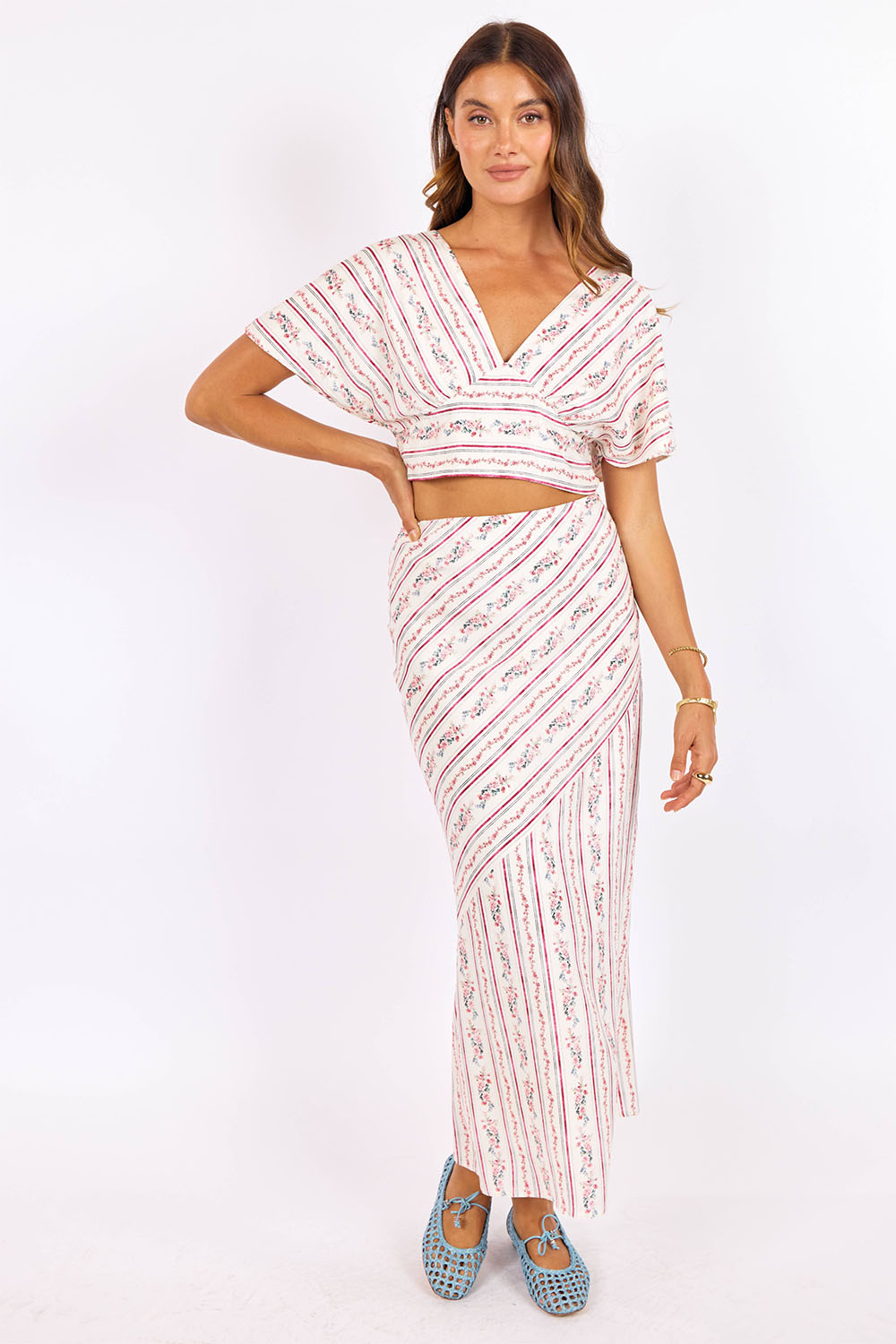 sage the label rosebud maxi skirt pink multi