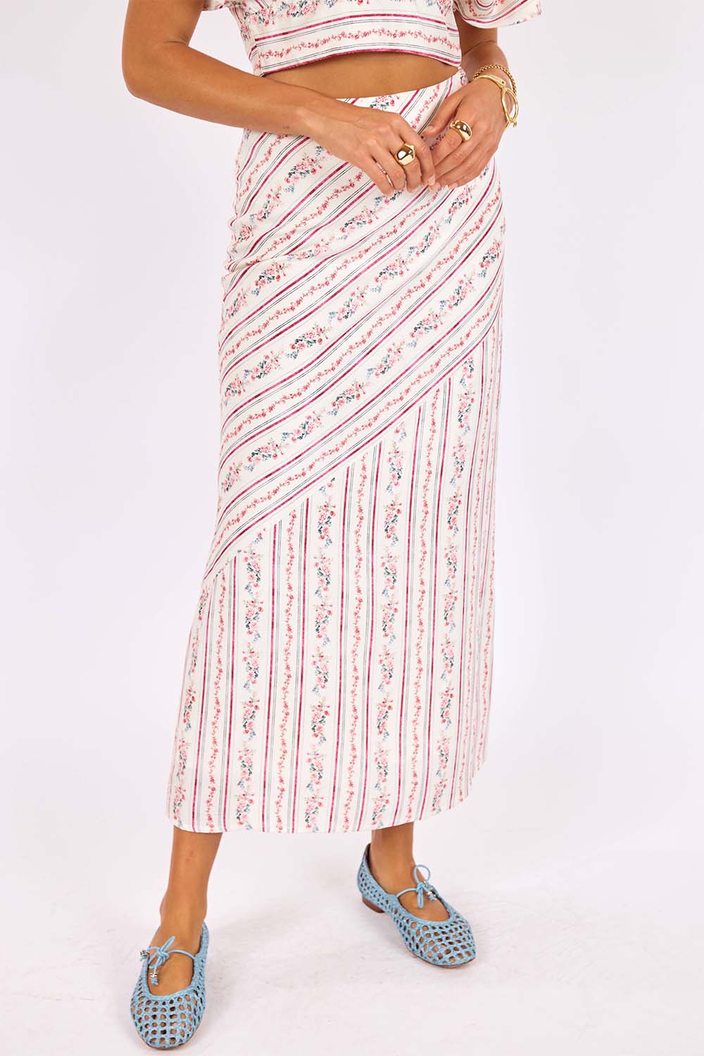 sage the label rosebud maxi skirt pink multi front