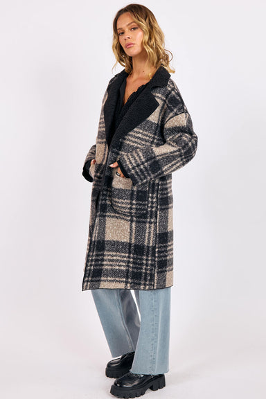 sage the label sabrina double faced plaid coat black multi side