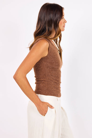 sage the label sidewalk mock neck tank heather cocoa side