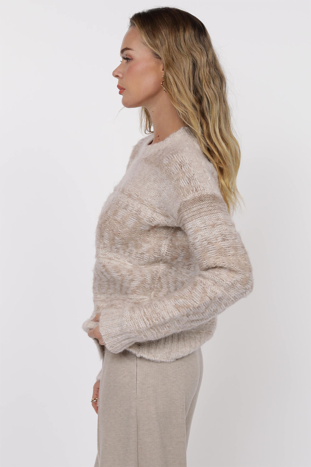 Sage the Label - Spotlight Crew Neck Sweater - Oatmeal Multi - Side