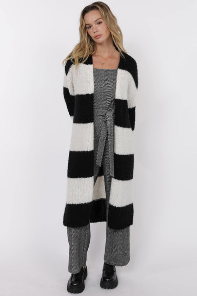 sage the label suki duster cardigan black white front