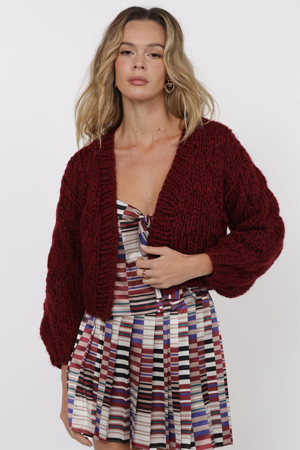 Sage the Label - This and That Chunky Cardi - Wine - Front
