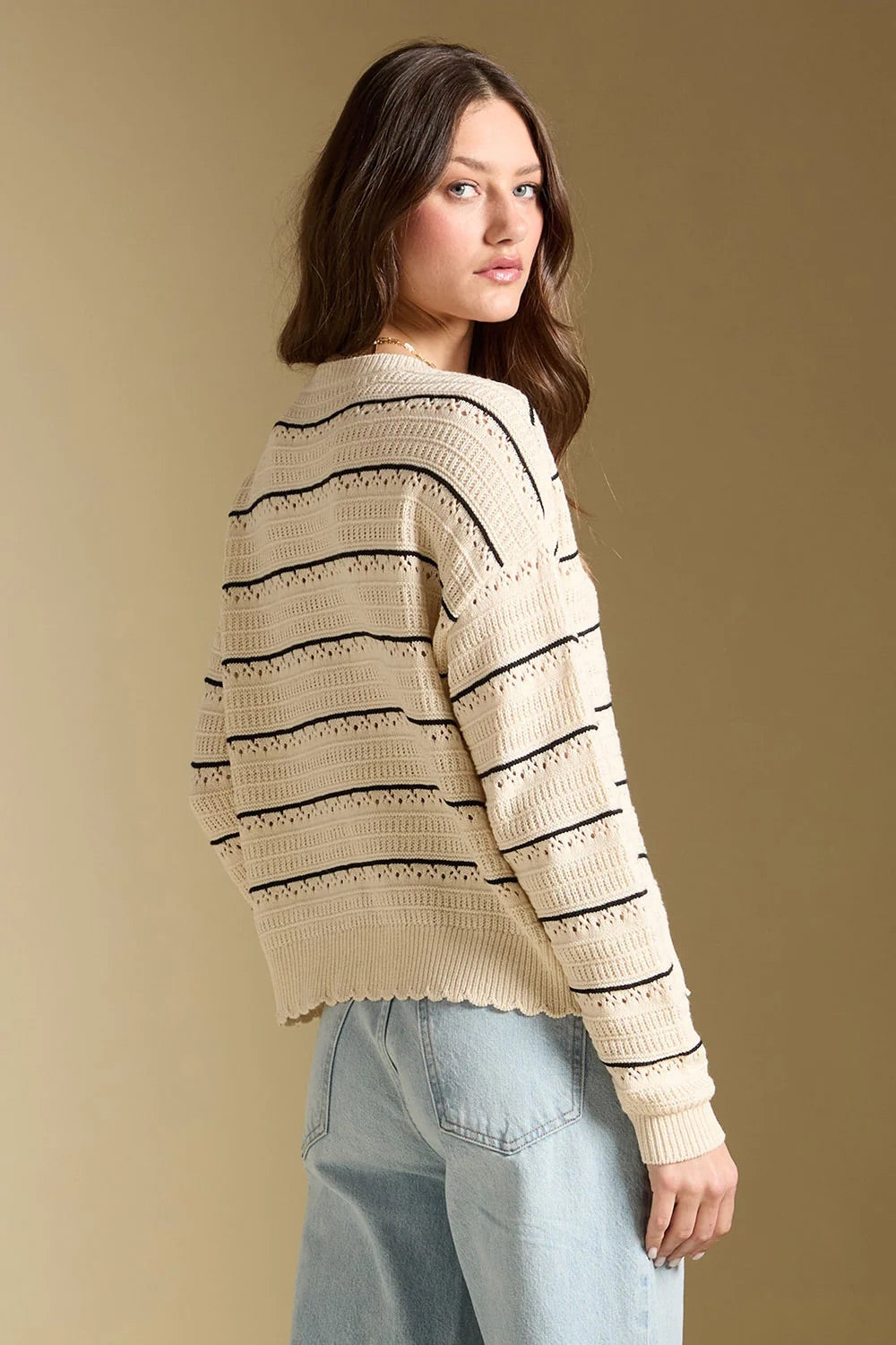 Hadlee Sweater in Natural — Back view, looking over shoulder