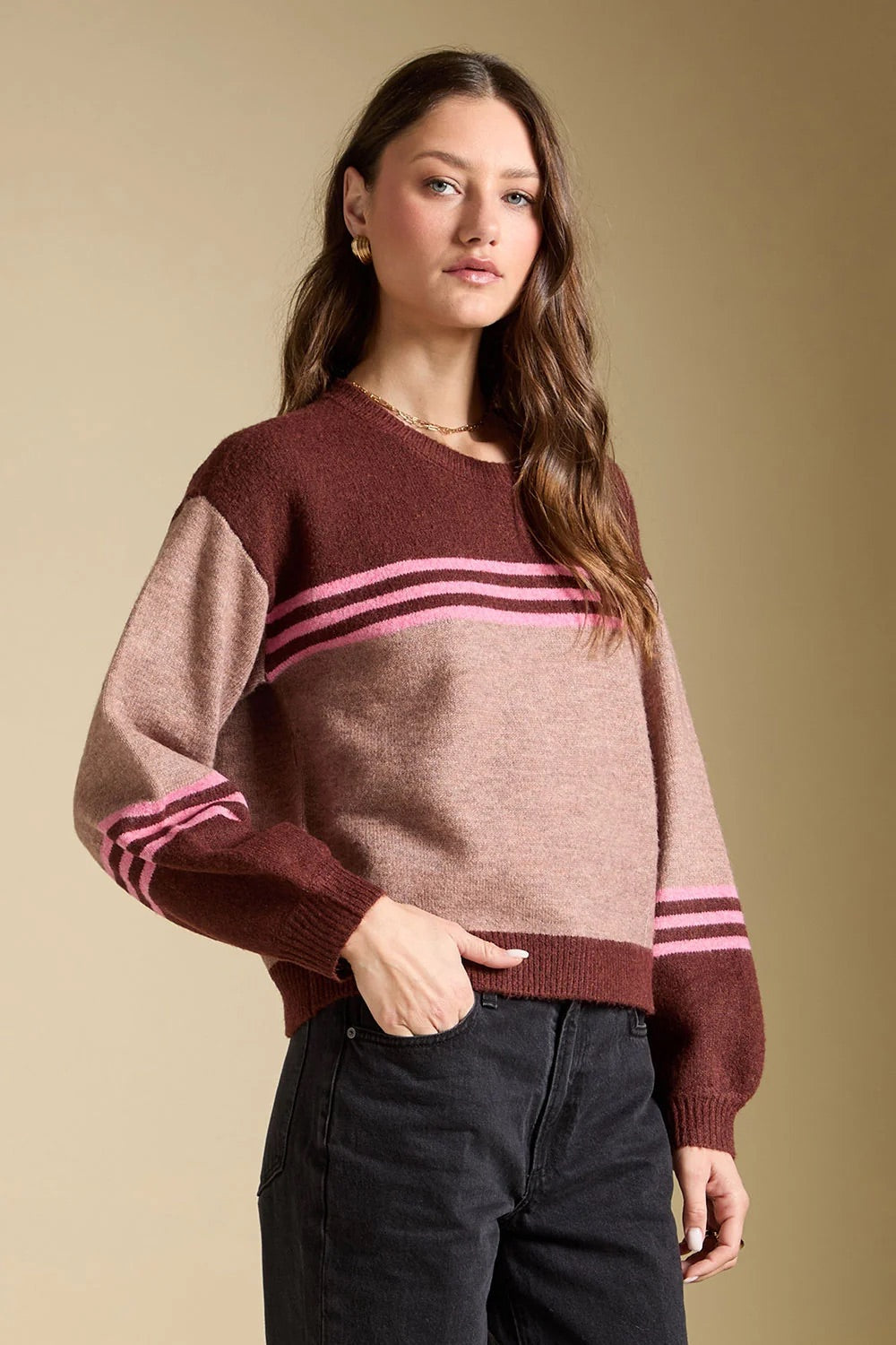 Saltwater Luxe Isabeau Sweater in Garnet — Quarter view