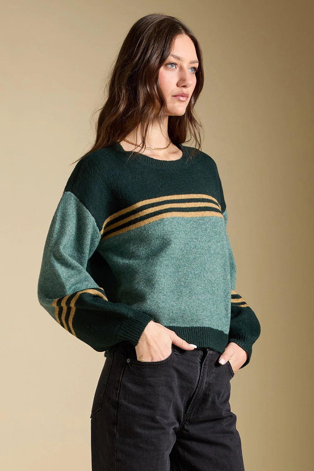Saltwater Luxe Isabeau Sweater in Hunter Green — Quarter view