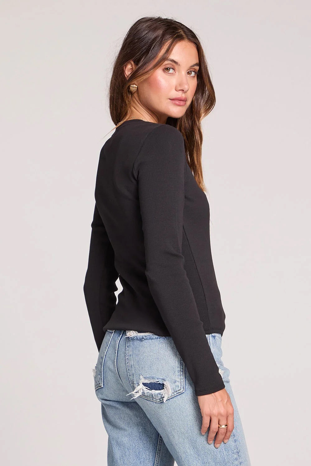 Long Sleeve Cardigan in Black — Back view