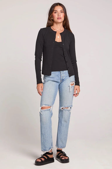Long Sleeve Cardigan in Black — Full-body view