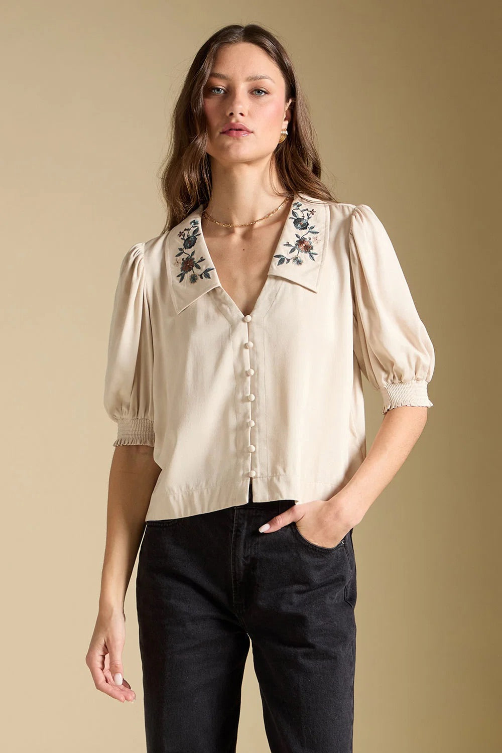 Stacia Top in Bone — Front view