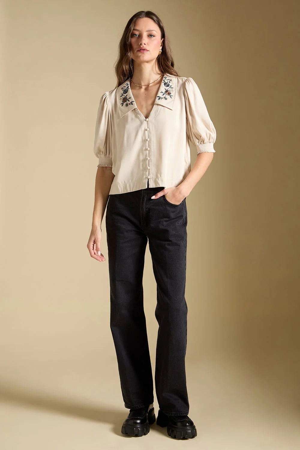 Stacia Top in Bone — Full-body view