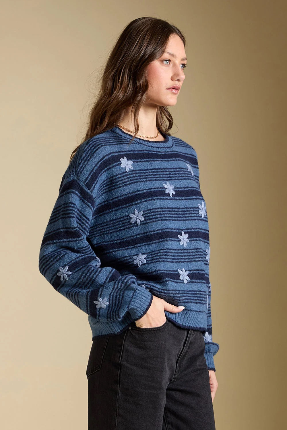 Xenia Sweater in Indigo — Quarter view