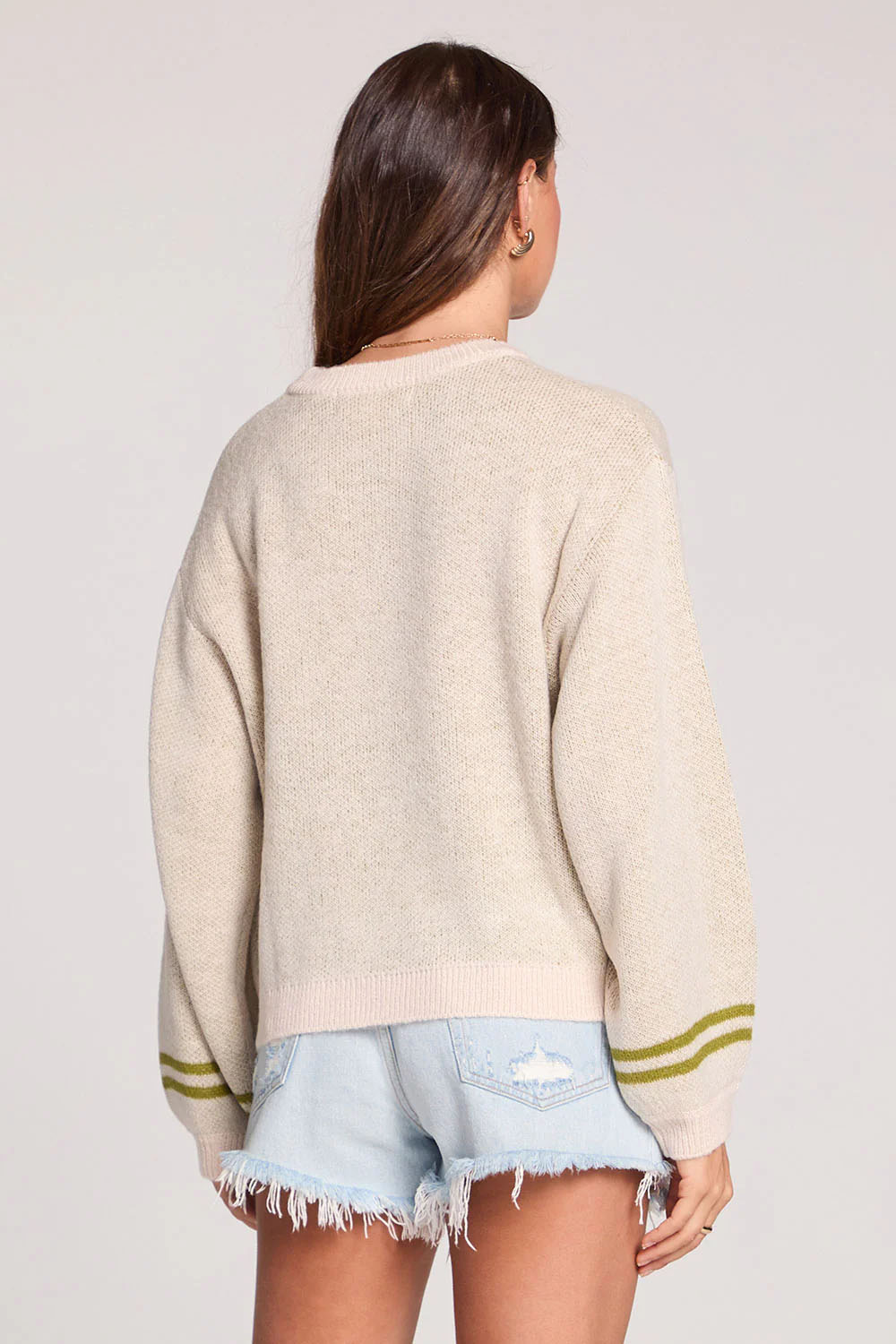 saltwater luxe alderon sweater oatmeal heather back