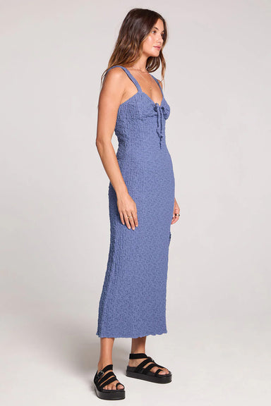 saltwater luxe cannan midi dress dusty blue side