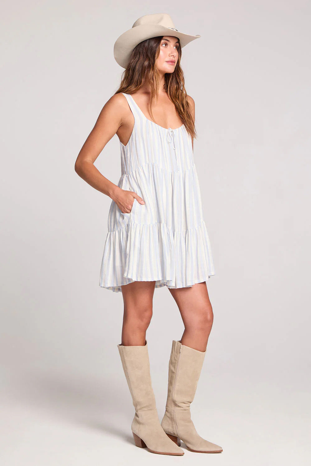 saltwater luxe laurent mini dress cloud blue side
