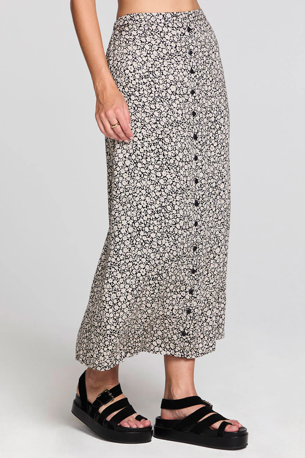 saltwater luxe nolla midi skirt black side