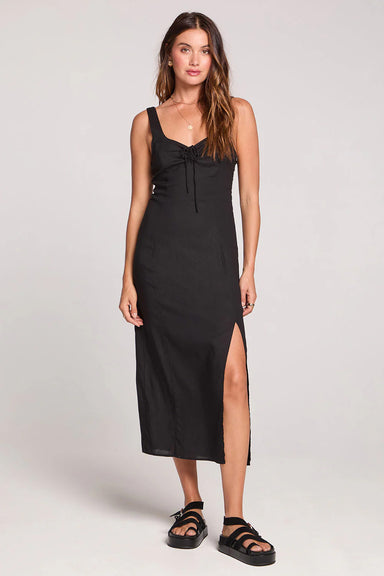 saltwater luxe woven tank midi dress black front