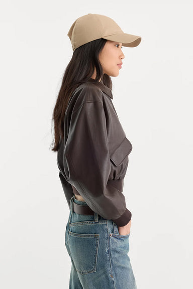 Good American The Better Than Leather Bomber in Espresso — Side view
