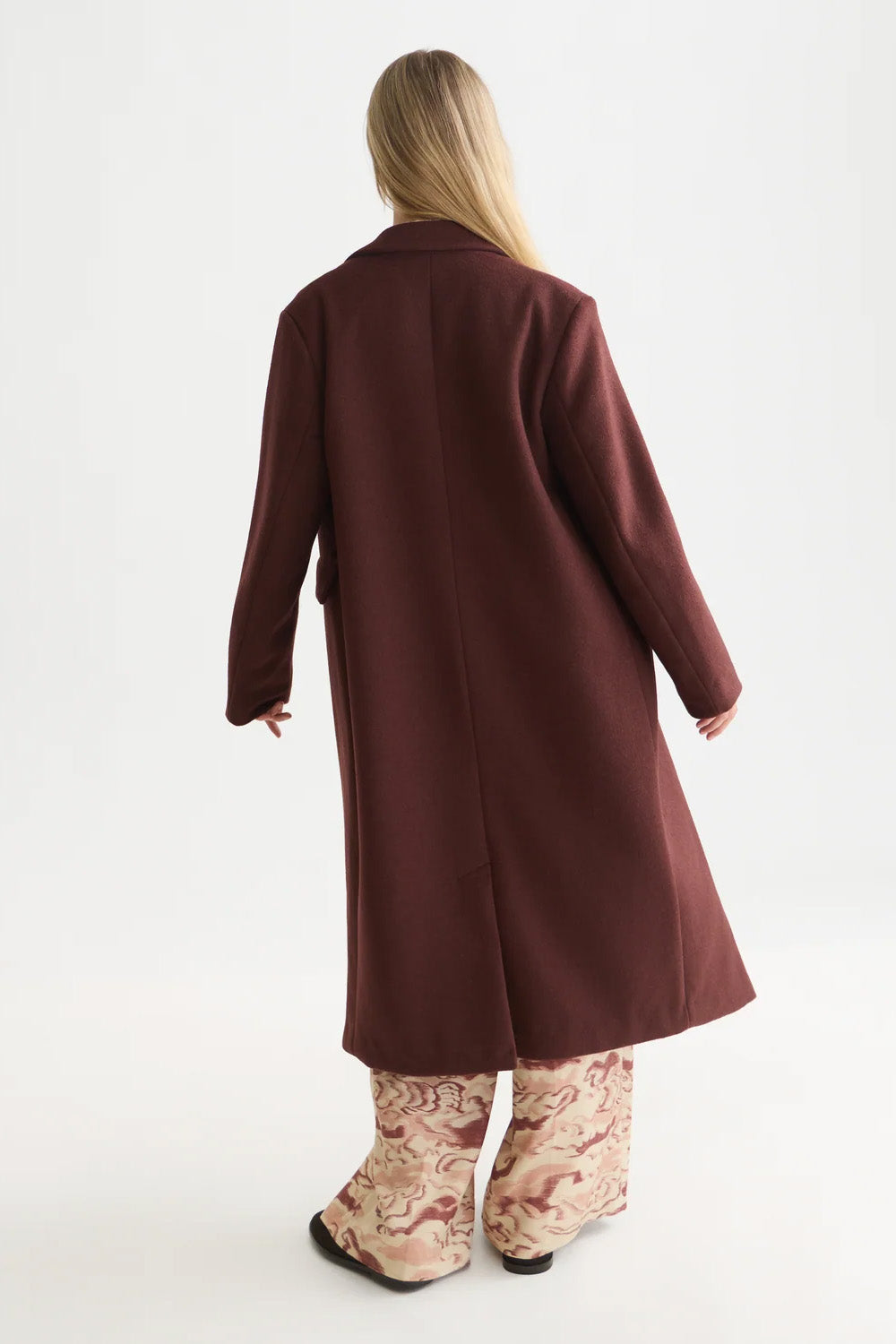 Scotch & Soda Double Breasted Wool Long Coat in Bitter Chocolate — Back view