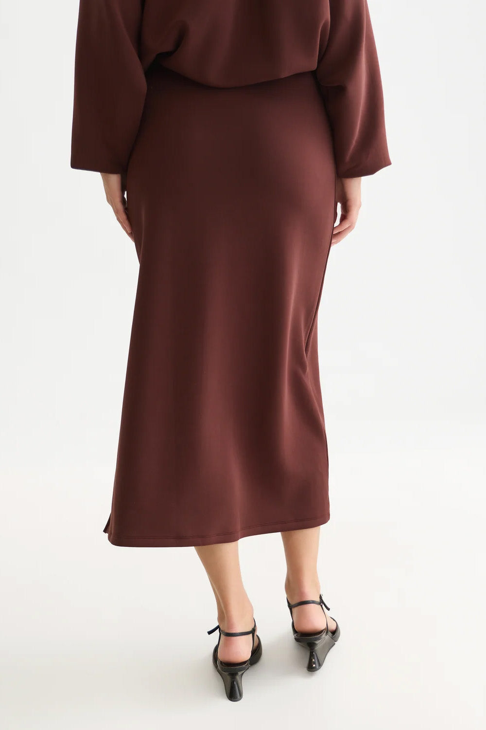 Scotch & Soda Drapey Tencel Skirt in Bitter Chocolate — Front view