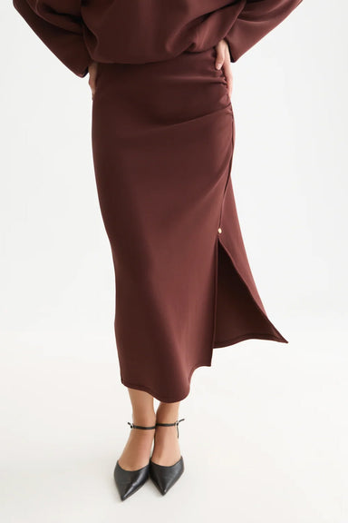 Scotch & Soda Drapey Tencel Skirt in Bitter Chocolate — Side view